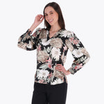 Blusa Escote "V" Pliegues en Hombros en Satín