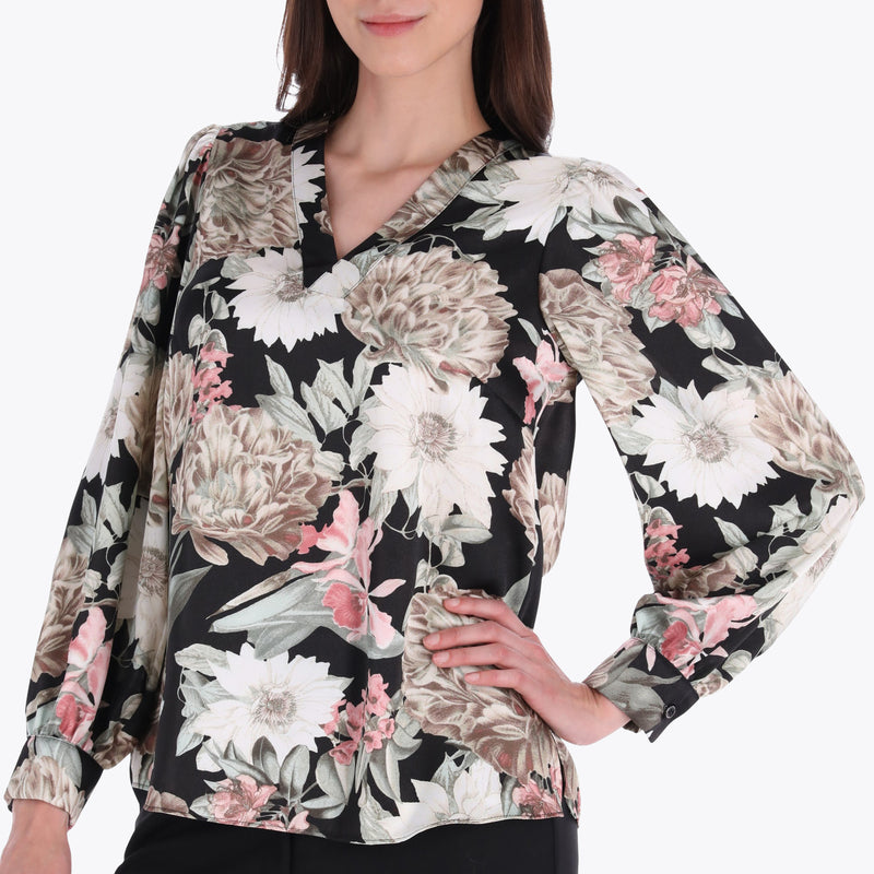 Blusa Escote "V" Pliegues en Hombros en Satín