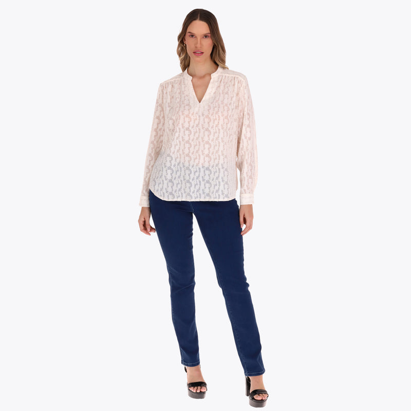 Blusa Cuello Chino Manga Larga Tela con Textura