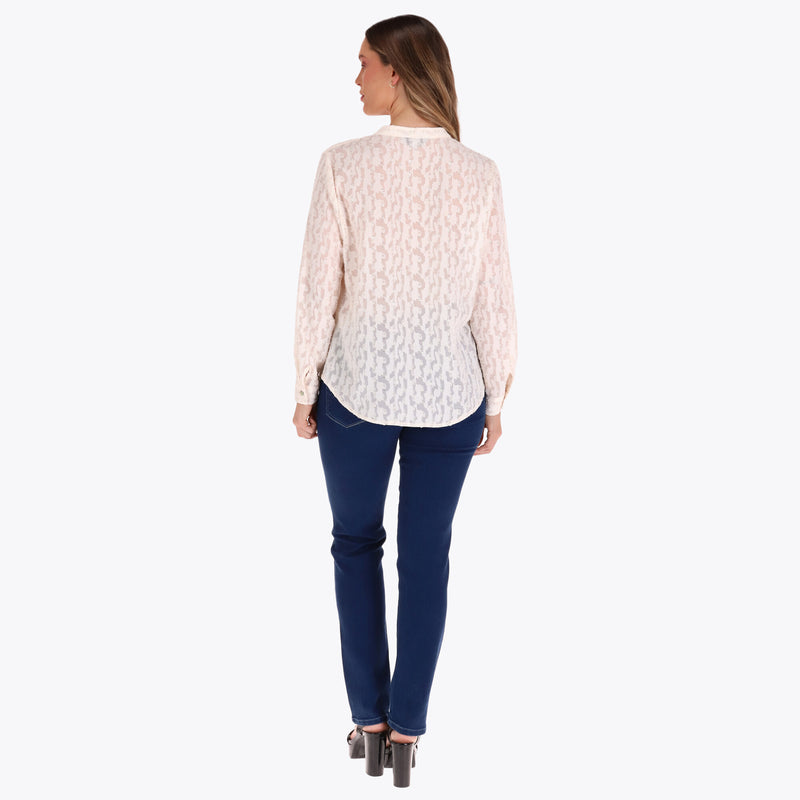 Blusa Cuello Chino Manga Larga Tela con Textura