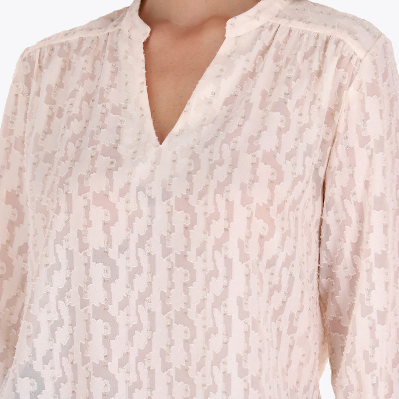 Blusa Cuello Chino Manga Larga Tela con Textura