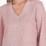 Blusa Escote V Manga Larga Elástico en Puño Tela con Textura