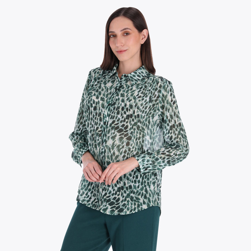 Blusa Camisera con Tablones en Hombro Tejido Plano