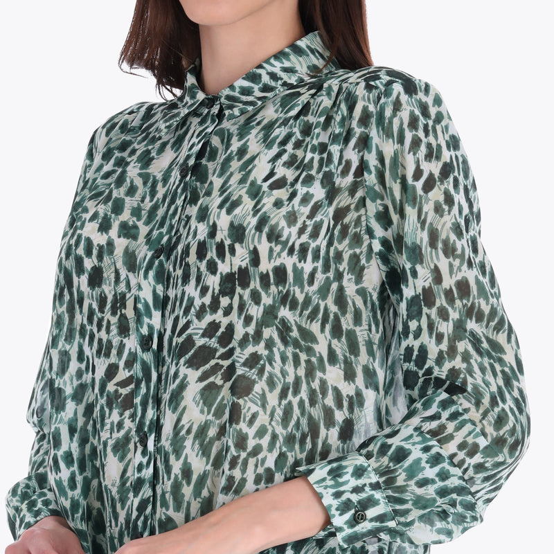 Blusa Camisera con Tablones en Hombro Tejido Plano