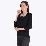Top Escote Redondo Manga 3/4" con Cinta de Brillo Tejido de Punto