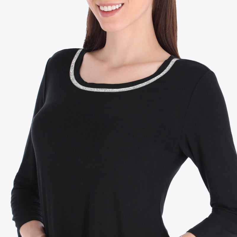 Top Escote Redondo Manga 3/4" con Cinta de Brillo Tejido de Punto