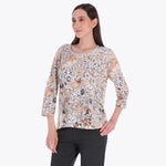 Top Estampado Cuello Redondo Manga 3/4" con Piedras en Tejido de Punto