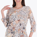 Top Estampado Cuello Redondo Manga 3/4" con Piedras en Tejido de Punto