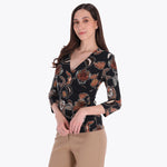 Top Escote Cruzado con Pliegues en Costado Manga 3/4" Tejido de Punto