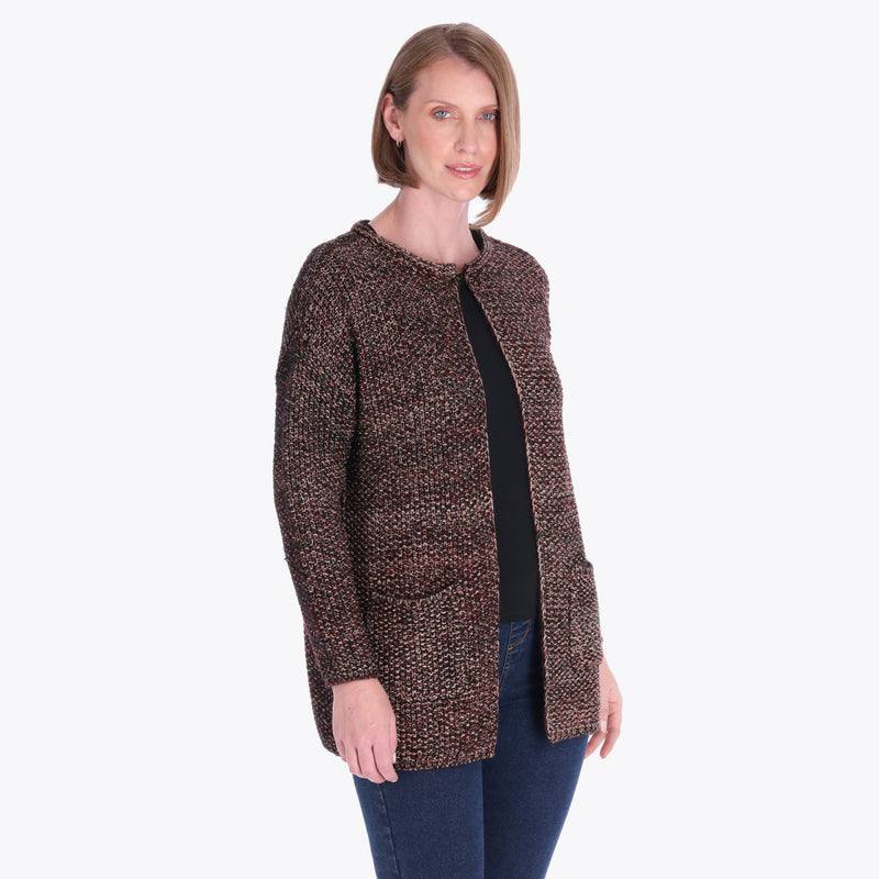 Cardigan Escote Redondo Bolsas al Frente con Hilos Metálicos