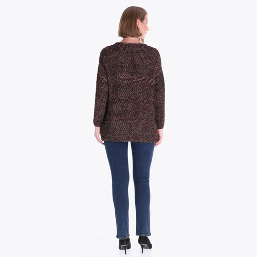 Cardigan Escote Redondo Bolsas al Frente con Hilos Metálicos