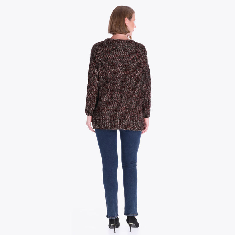 Cardigan Escote Redondo Bolsas al Frente con Hilos Metálicos