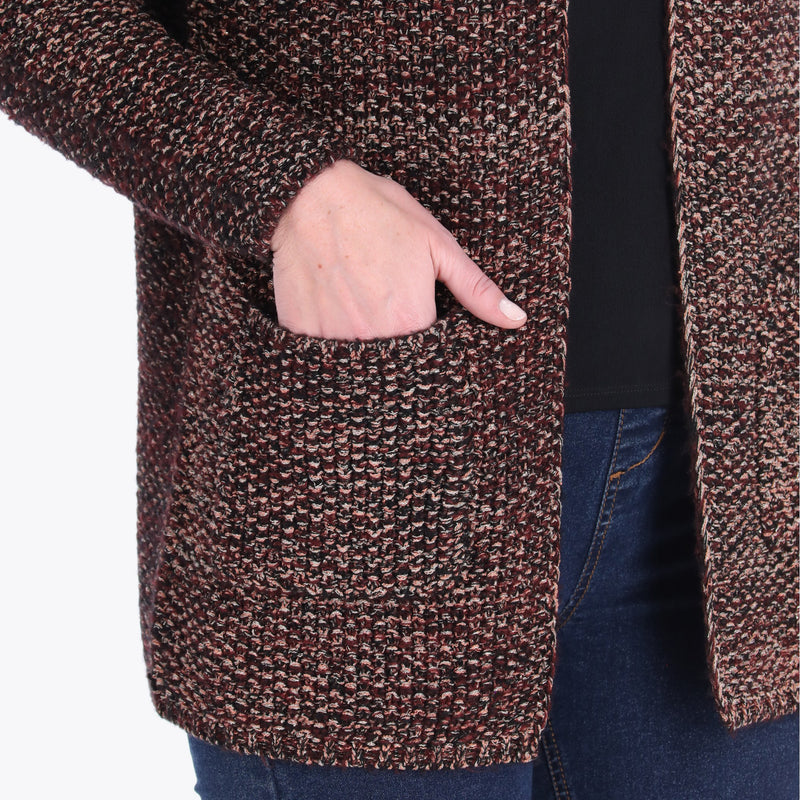 Cardigan Escote Redondo Bolsas al Frente con Hilos Metálicos