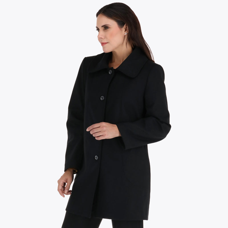 Abrigo 3/4"s con Cuello Redondeado y Bolsas a los Costados en Tejido Plano