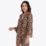 Vestido Escote Redondo con Mangas Campana en Tejido Plano