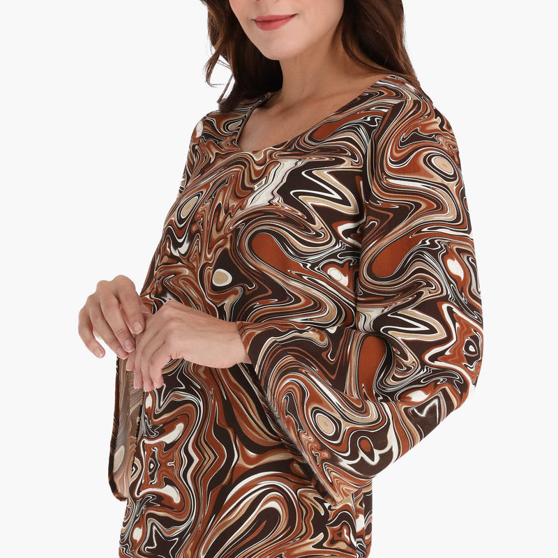 Vestido Escote Redondo con Mangas Campana en Tejido Plano