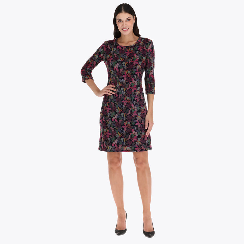 Vestido Escote Redondo Corte Recto en Tejido de Punto Afelpado