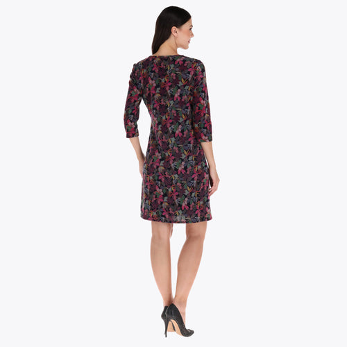 Vestido Escote Redondo Corte Recto en Tejido de Punto Afelpado