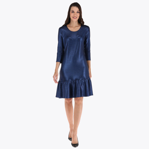 Vestido Escote Redondo Corte Recto con Olan en Tejido de Punto