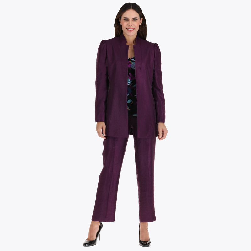 Saco 3/4"s Solapa Invertida Pliegues en Hombro y Bolsas de Costado en Tejido Plano