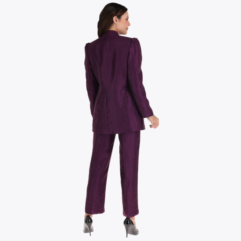 Saco 3/4"s Solapa Invertida Pliegues en Hombro y Bolsas de Costado en Tejido Plano