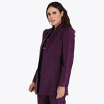 Saco 3/4"s Solapa Invertida Pliegues en Hombro y Bolsas de Costado en Tejido Plano