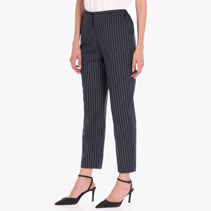 Pantalón en Raya de Gis con Elástico a los Costados y Vivos Tejido Plano