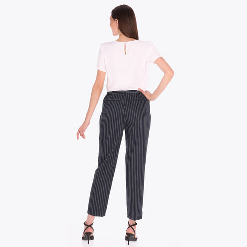 Pantalón en Raya de Gis con Elástico a los Costados y Vivos Tejido Plano