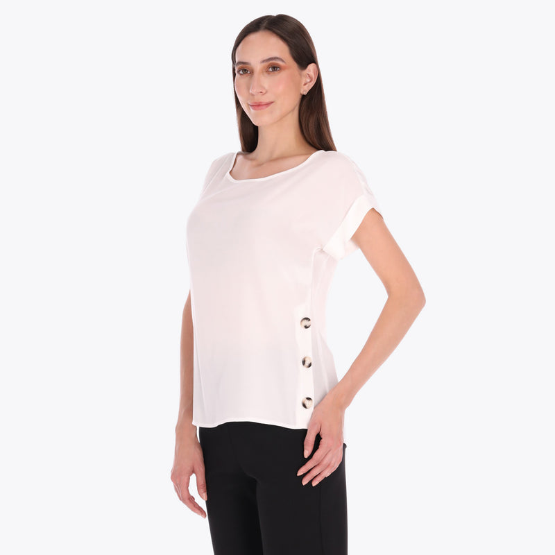 Top Kimono con Botones a los Costados Tejido Plano