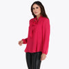 Blusa con Corbata y Escote en V en Tejido Plano