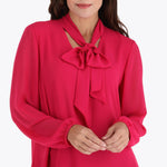 Blusa con Corbata y Escote en V en Tejido Plano