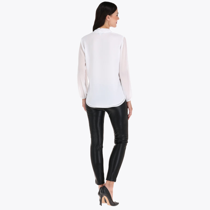 Blusa con Corbata y Escote en V en Tejido Plano