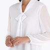 Blusa con Corbata y Escote en V en Tejido Plano