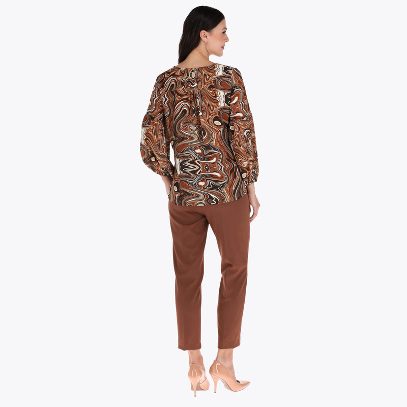 Blusa con Amarre en Escote y Manga Aglobada en Tejido Plano