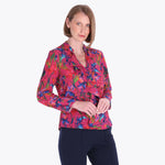 Blusa con Cuello Chino y Escarola Tejido Plano