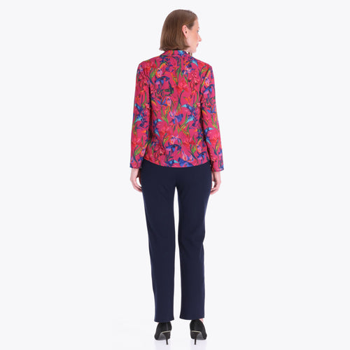 Blusa con Cuello Chino y Escarola Tejido Plano