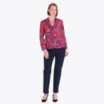 Blusa con Cuello Chino y Escarola Tejido Plano
