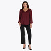 Blusa Escote V en Satin y Mangas en Chiffon Plisadas en Tejido Plano