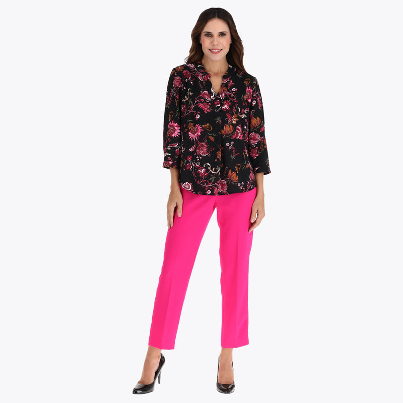 Blusa con Cuello Chino y un Tablón al Frente en Tejido Plano