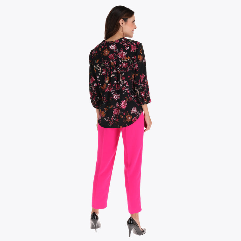 Blusa con Cuello Chino y un Tablón al Frente en Tejido Plano