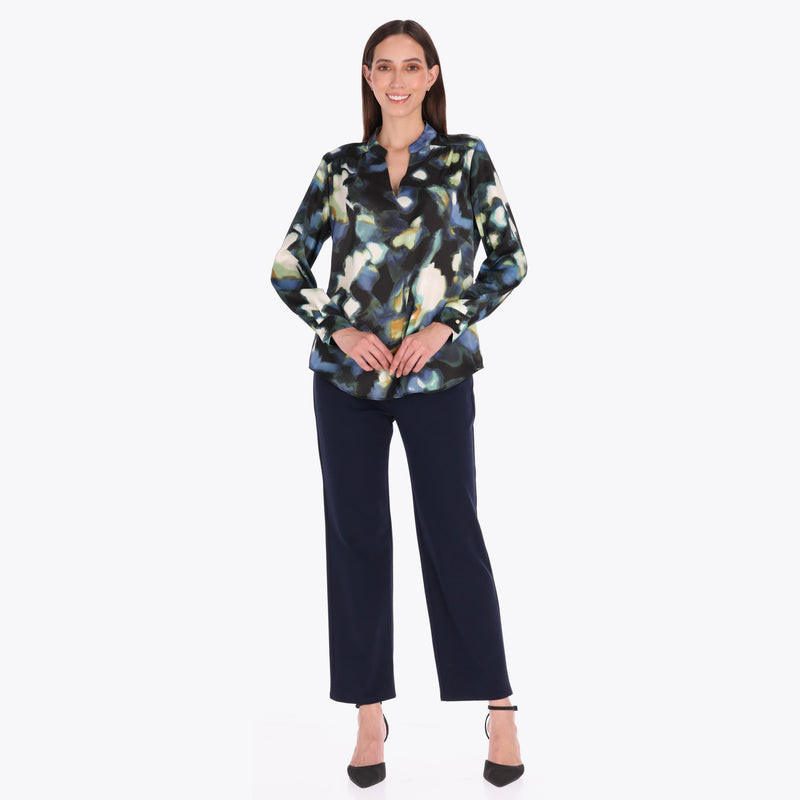 Blusa Cuello Chino en Satín Tejido Plano