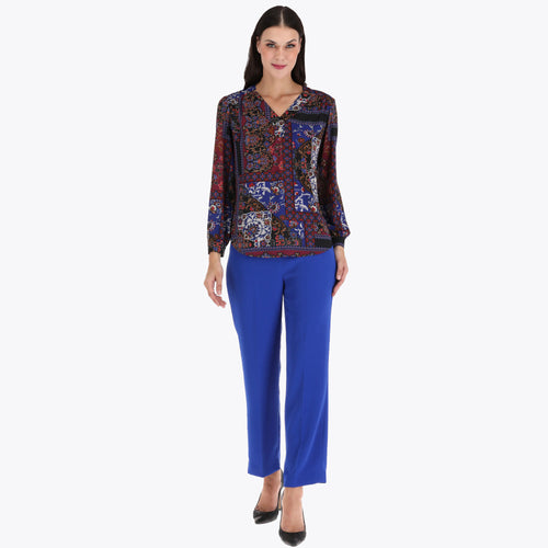 Blusa con Cuello Invertido Escote en V en Tejido Plano