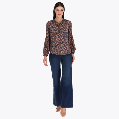 Blusa con Amarre al Frente y Elastico en Puños en Tejido Plano
