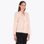Blusa con Cuello Chino y Escarola al Frente Tejido Plano