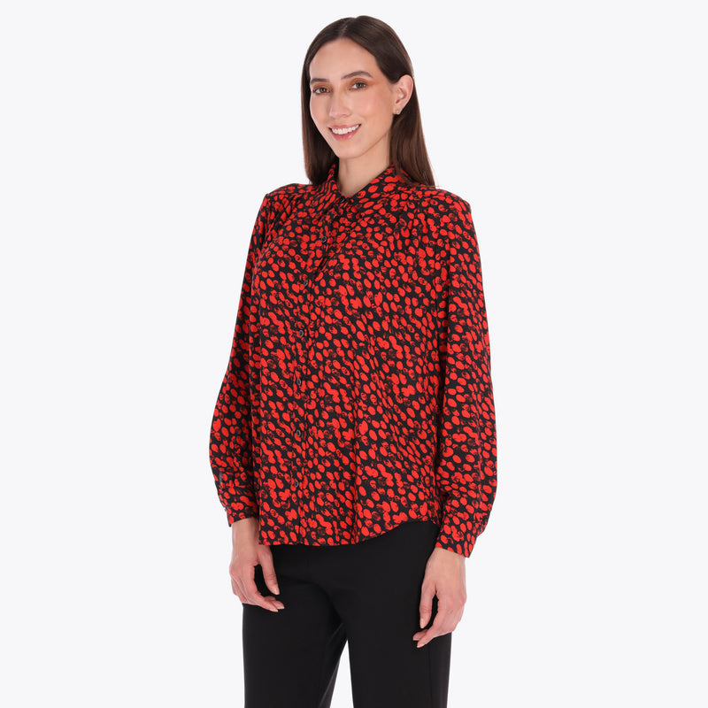 Blusa Camisera con Pliegues en Hombro Tejido Plano