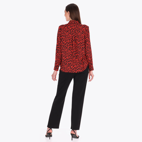 Blusa Camisera con Pliegues en Hombro Tejido Plano