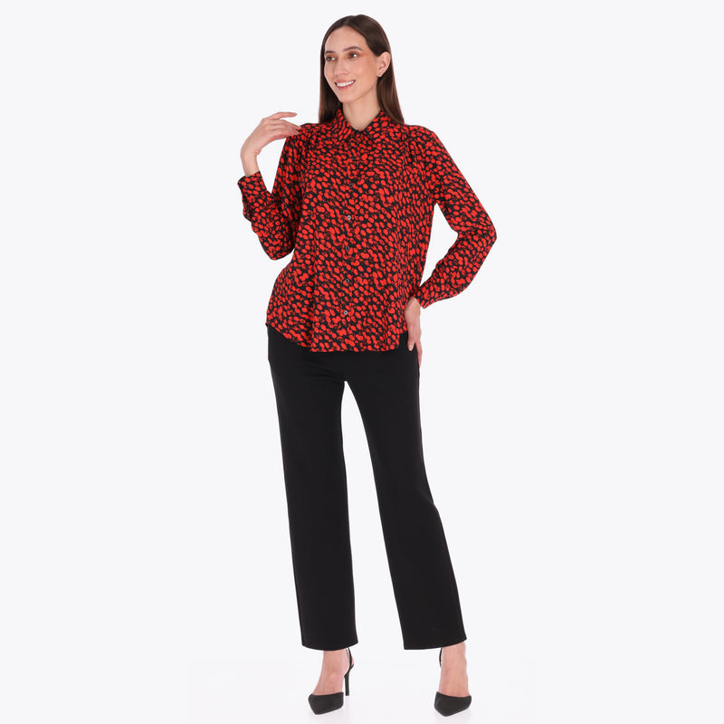 Blusa Camisera con Pliegues en Hombro Tejido Plano