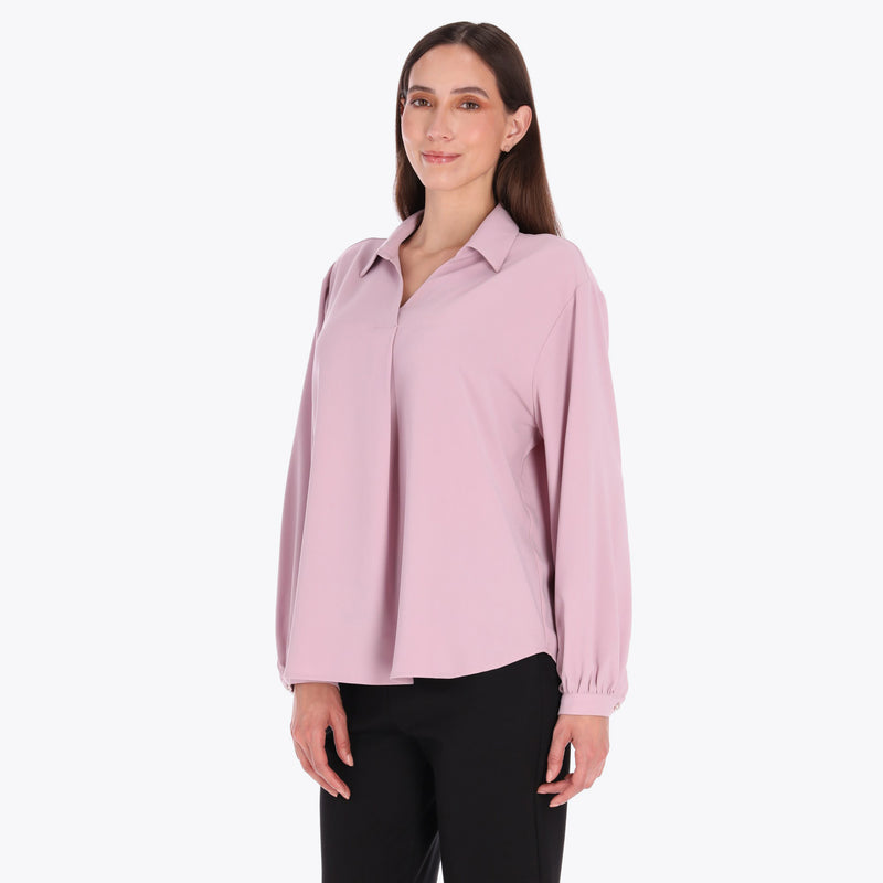 Blusa con Cuello Sport y Tablón al Frente Tejido Plano
