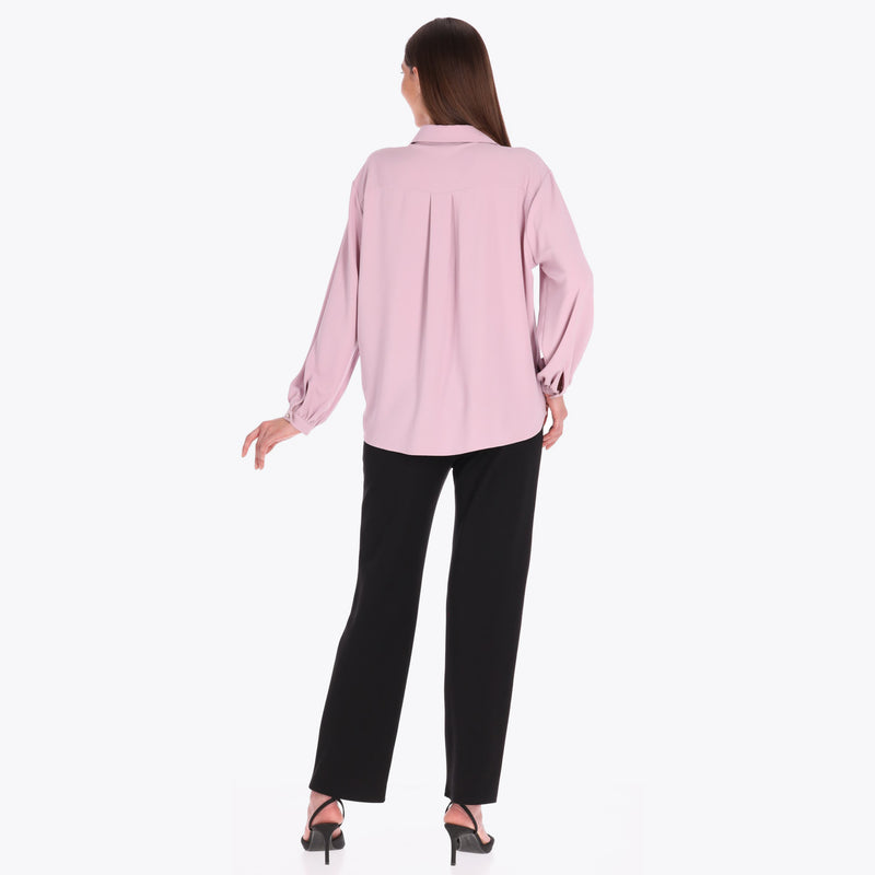 Blusa con Cuello Sport y Tablón al Frente Tejido Plano