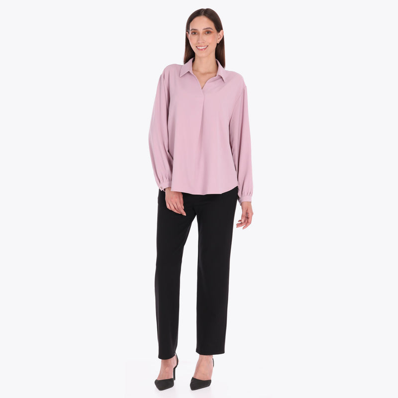 Blusa con Cuello Sport y Tablón al Frente Tejido Plano